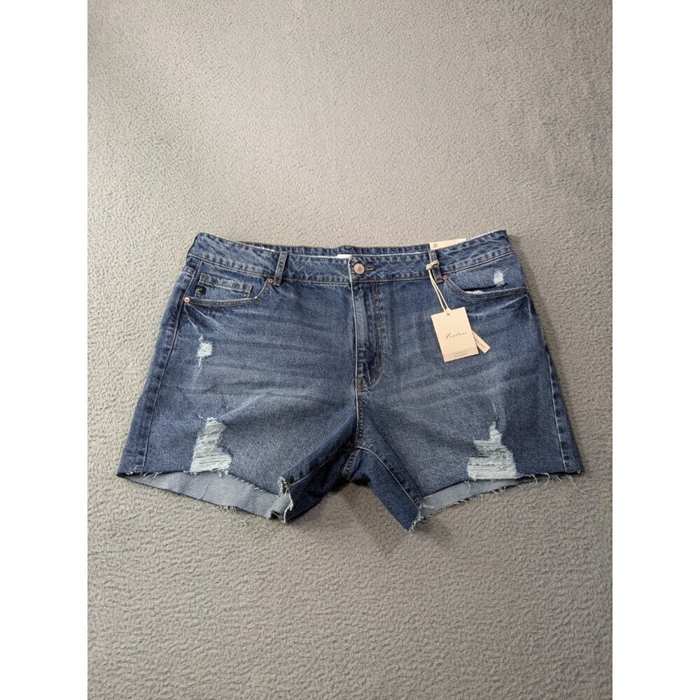 KanCan Jean Shorts Womens 20 High Rise Destructed Hem Destroyed Blue